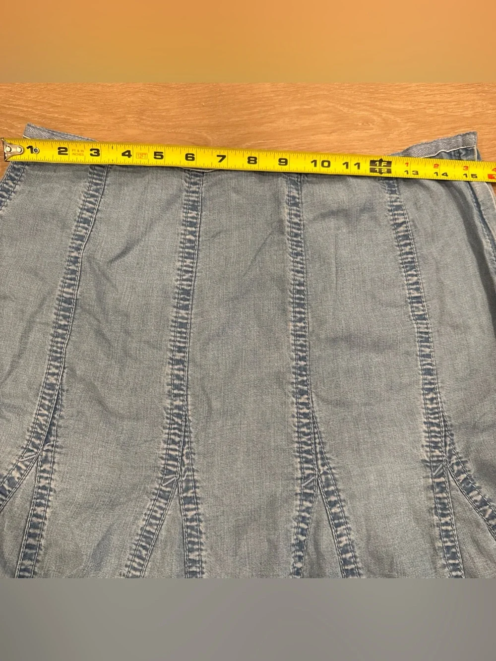 VTG Liz Claiborne Light Blue Denim A-Line Midi Pleated Flared Panel Skirt Boho 8